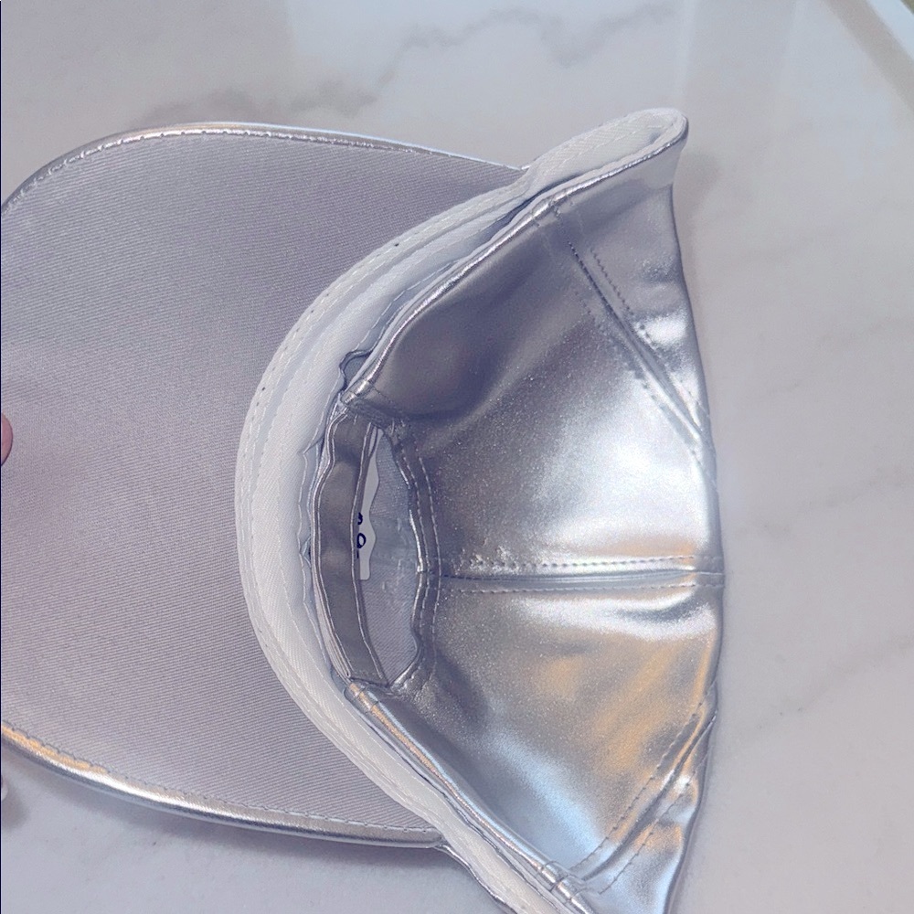 Silver Vegan Leather Cap with Rhinestone Design - Picture 4 of 5